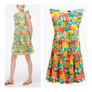 J Crew | Size 8 Linen Fruit Dress Ruffle Tropical Beach Coastal Preppy